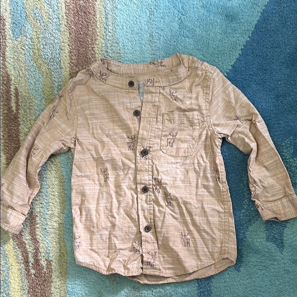 Cat & Jack Tan Button Down Shirt with Deer